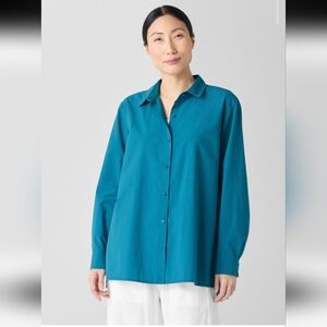 NWT Eileen Fisher Washed Organic Cotton Poplin Classic Collar Shirt, Size XL